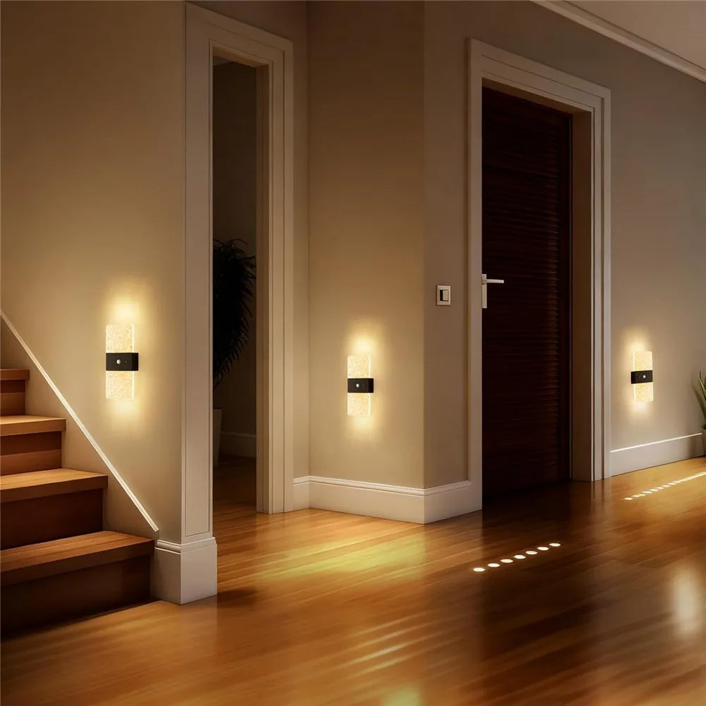 Motion Sensor Wall Sconce Set, USB Rechargeable Battery Operated LED Lights, Dimmable Wireless Night Lighting for Bedroom Hallway Stairs | Lonoma