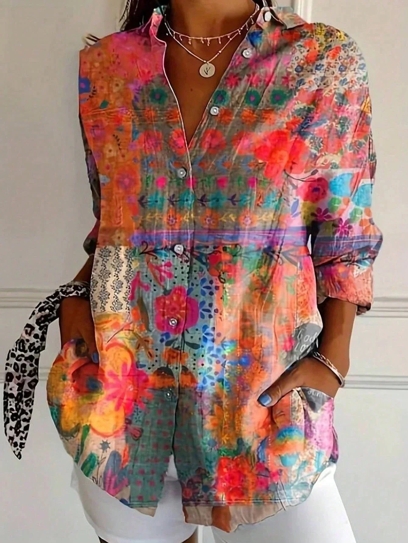 Women's Floral Button-Front Blouse in Vibrant Summer Prints | Loose Fit Cotton Shirt with Short Sleeves | Koossa