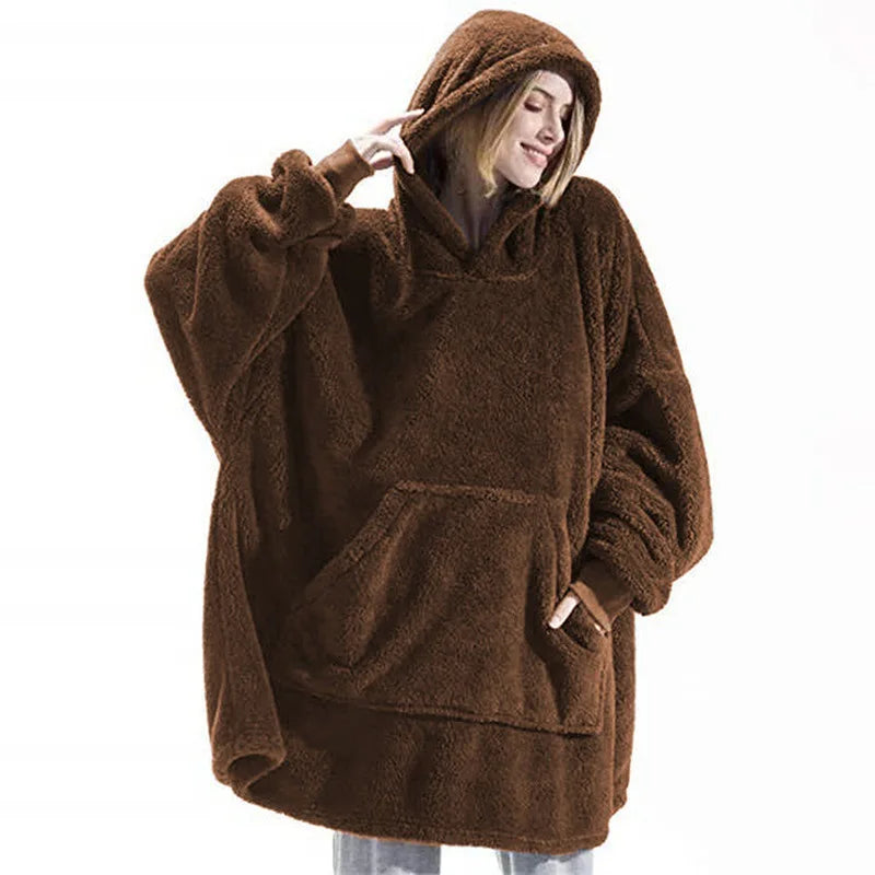 Oversized Wearable Blanket Hoodie with Hood Plush Double-Sided Fleece Throw for Adults Lounge Cozy Winter Warmth | Lonoma