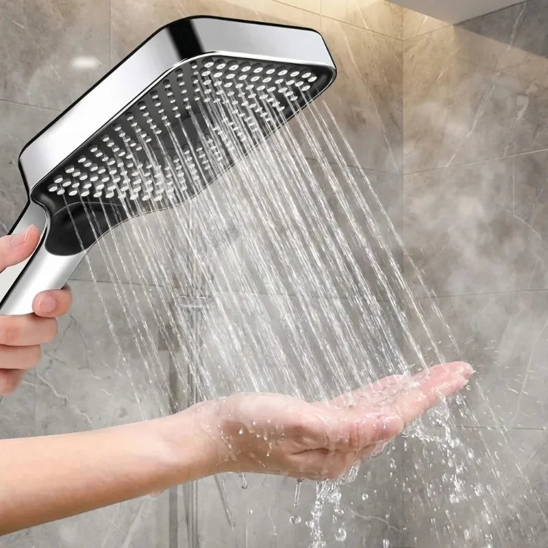 Handheld Shower Head with 3 Spray Modes & High Water Pressure – ABS Square Rainfall Showerhead with Gold Finish for Bathroom | Lonoma