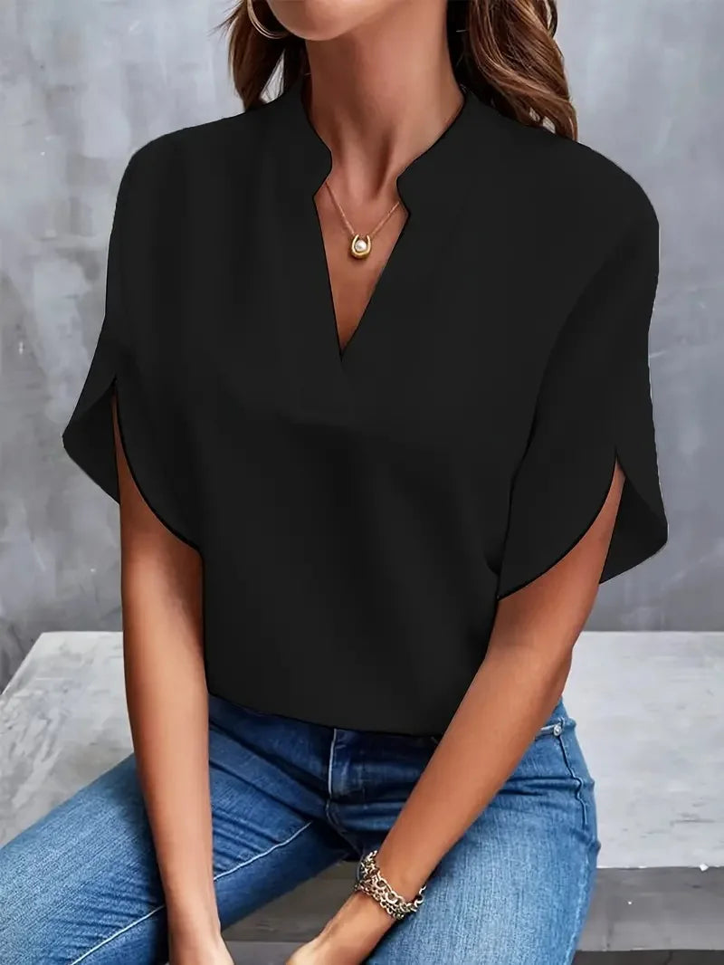 Women's Silk-Touch V-Neck Blouse in Seven Colours – Relaxed Fit for Work and Weekends | Koossa