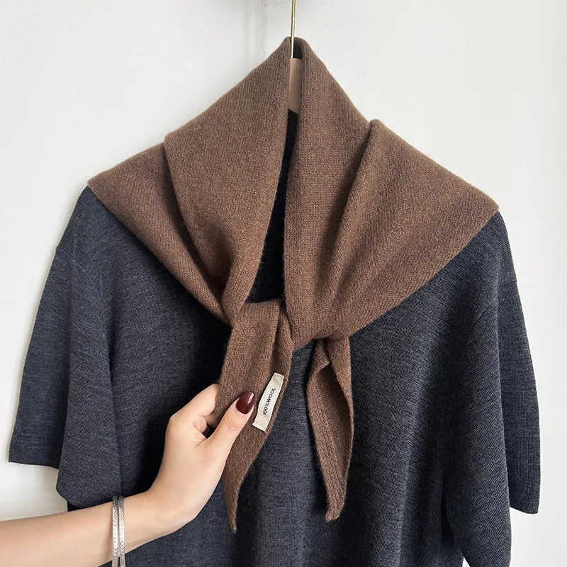 Pure Wool Winter Scarf for Women Oversized Knit Triangle Wrap Shawl Solid Color Lightweight Head Scarf Cold Weather Accessory | Lonoma