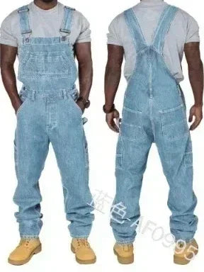 Men's Blue Straight Leg Denim Dungarees — Relaxed Utility Style for Casual Everyday Wear & Streetwear | Koossa