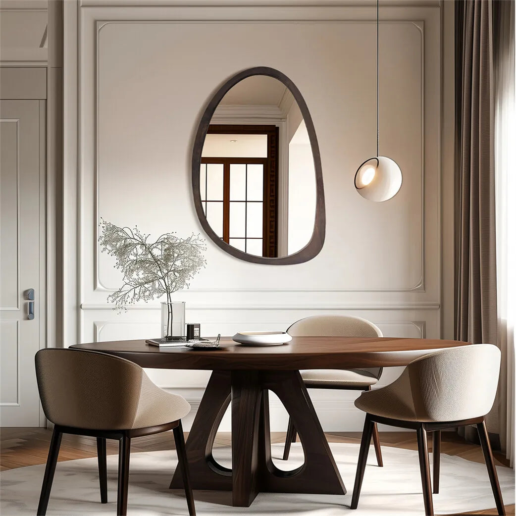 Miroir Mural Bois Forme Organique Asymétrique Style Japandi Épuré Salon Chambre Entrée Décoration Élégante | Koossa