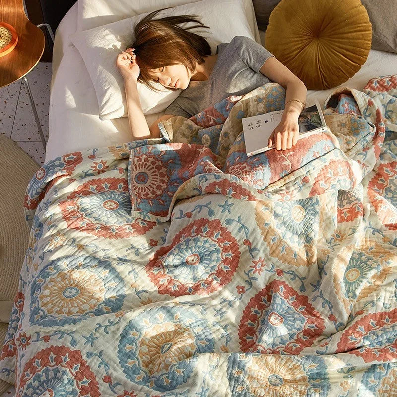 Cotton Woven Throw Blanket Lightweight Breathable Jacquard Coverlet for Couch Bedroom Spring Summer All-Season Bedding Throw | Lonoma