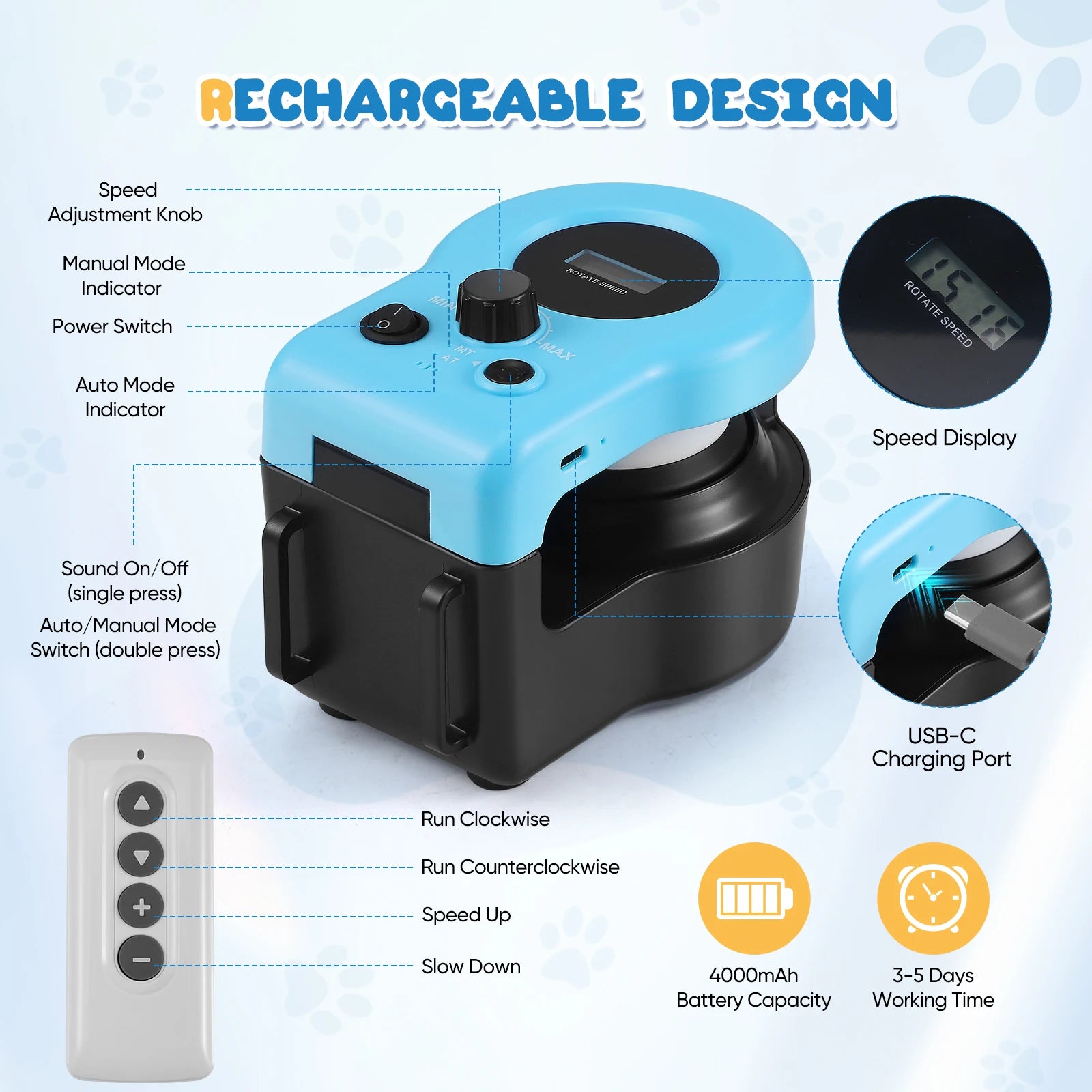 Cat Exercise Track Toy Automatic Remote Control Adjustable Speed 1500-3000RPM Interactive Chase Game Rechargeable 4000mAh Mouse Sound Indoor | Koossa