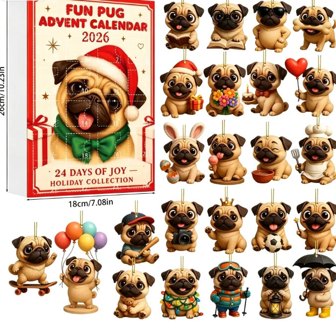 Holiday Countdown Calendar with 24 Dog Breed Ornaments – Reusable Acrylic Decorations for Christmas Tree, Mantel & Wreath | Gift for Pet | Lonoma