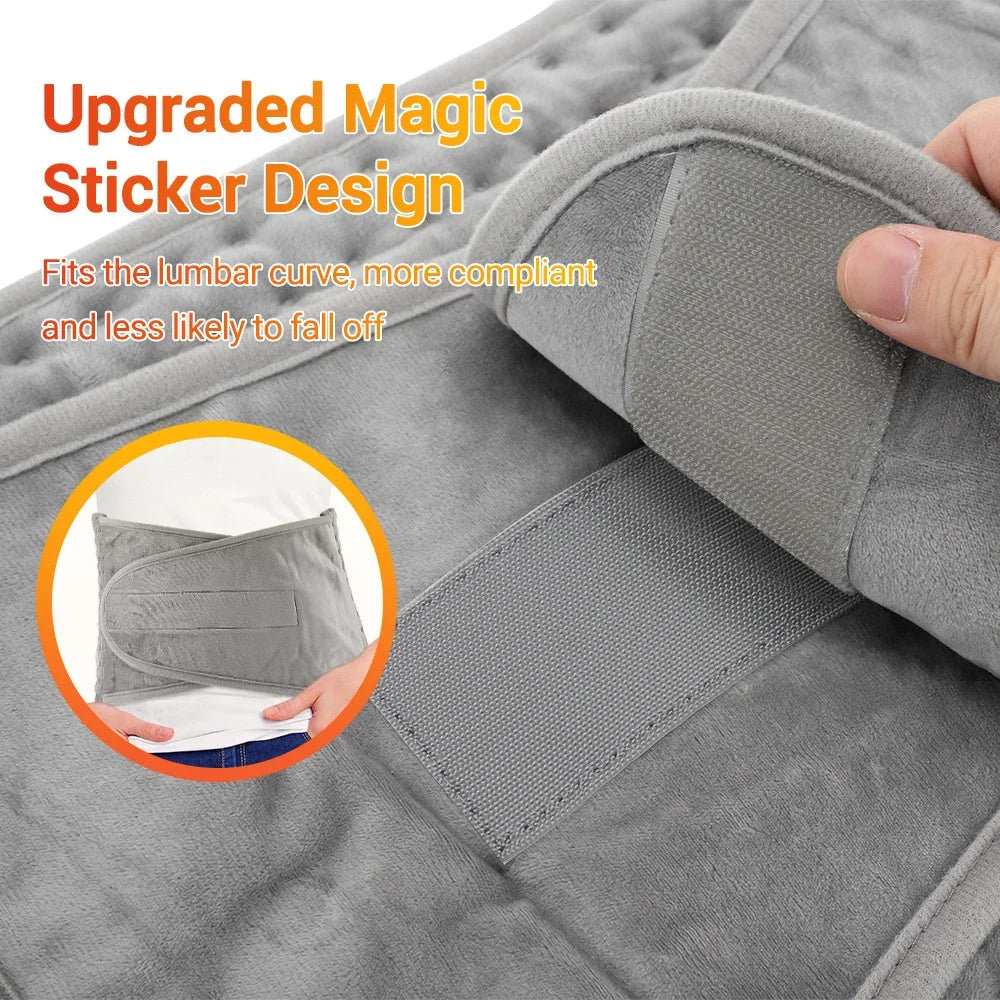 Electric Heating Pad Wrap 75W Silver Gray Microplush Body Warmer Belt for Back Abdomen Legs Hands 9 Heat Settings 4 Timers | Lonoma