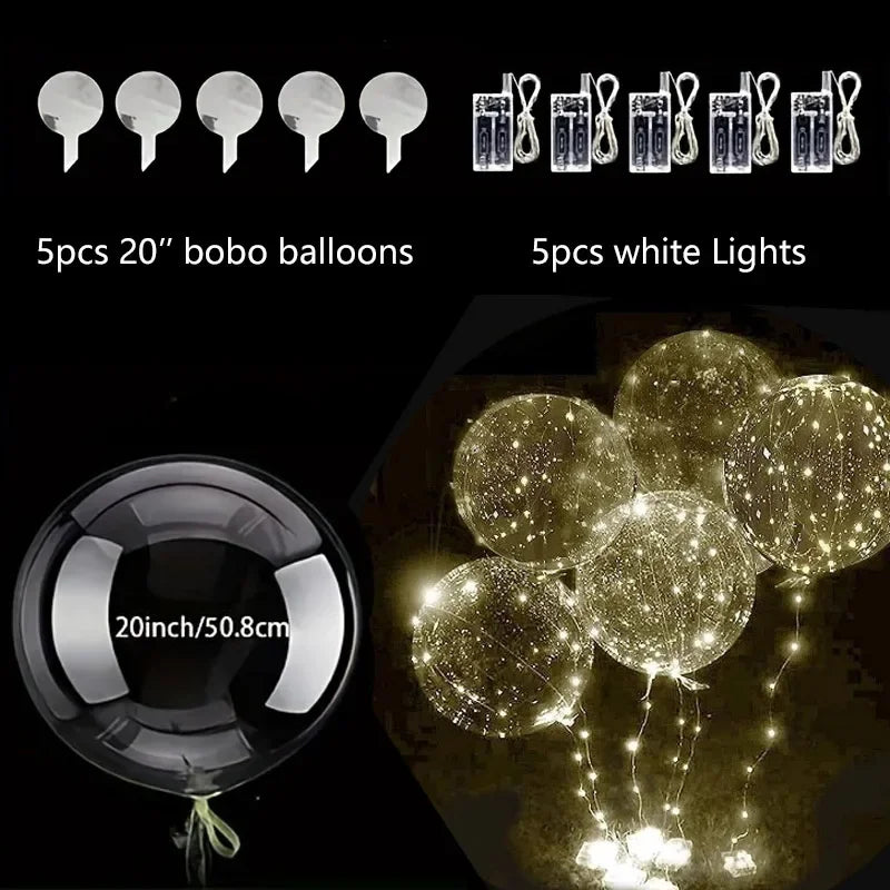 Clear LED Light-Up Balloons 20 Inch 5 Pack with Battery String Lights for Weddings Birthdays Parties Holiday Decorations Event Centerpieces | Lonoma