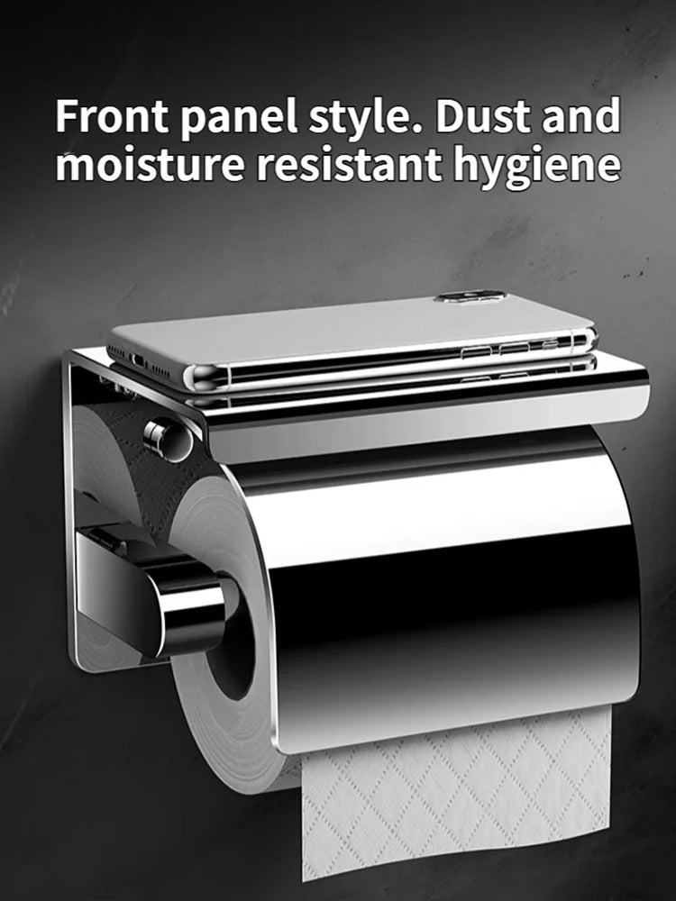 Support Mural pour Papier Toilette avec Plateau et Clapet en Acier Inoxydable Chromé Dérouleur Moderne WC | Koossa