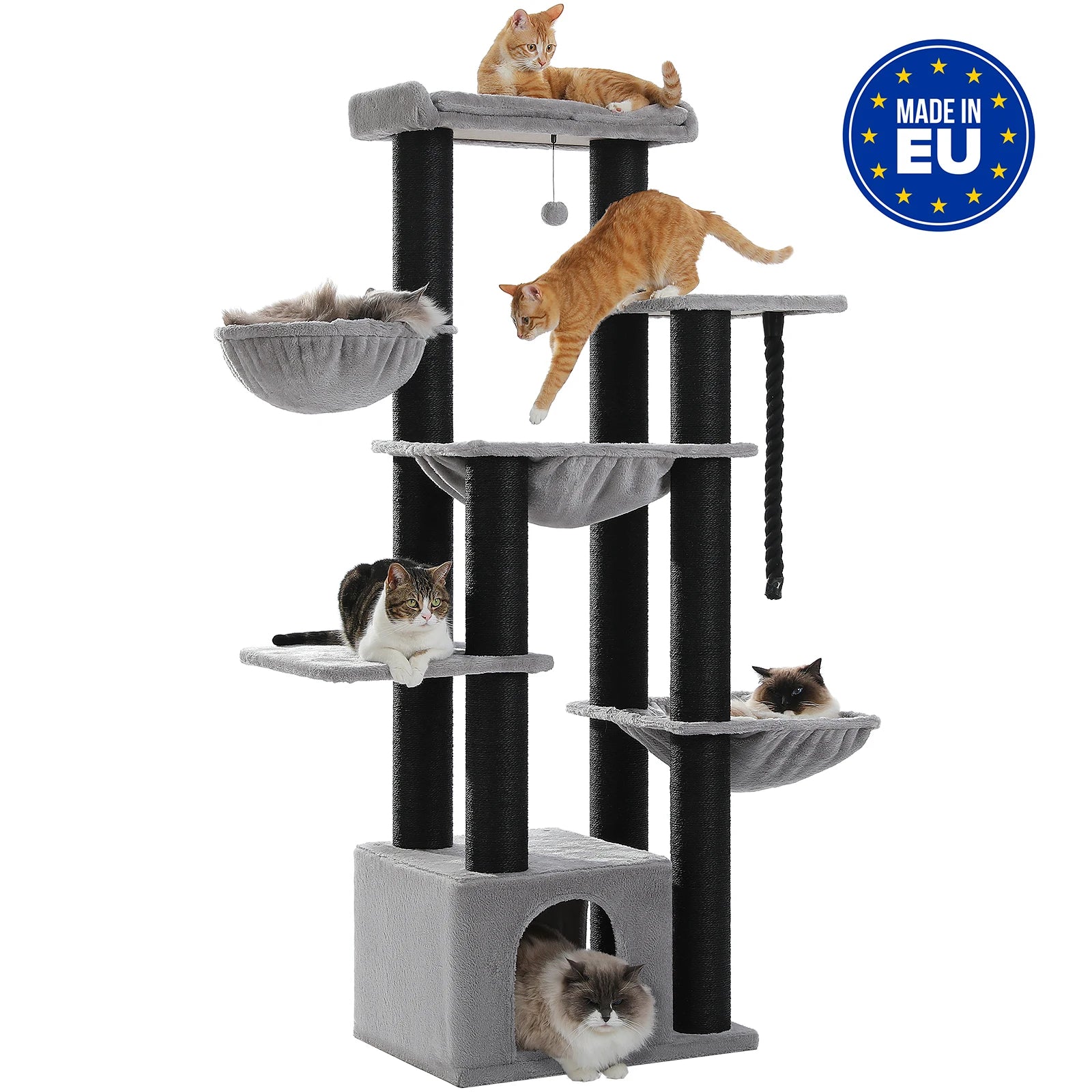 Cat Tree Large 170cm Tall Multi-Level Tower 11 Sisal Posts Steel Frame Hammocks Condo Perch Platform House 6-8 Cats Heavy Duty Climbing Scratching | Koossa