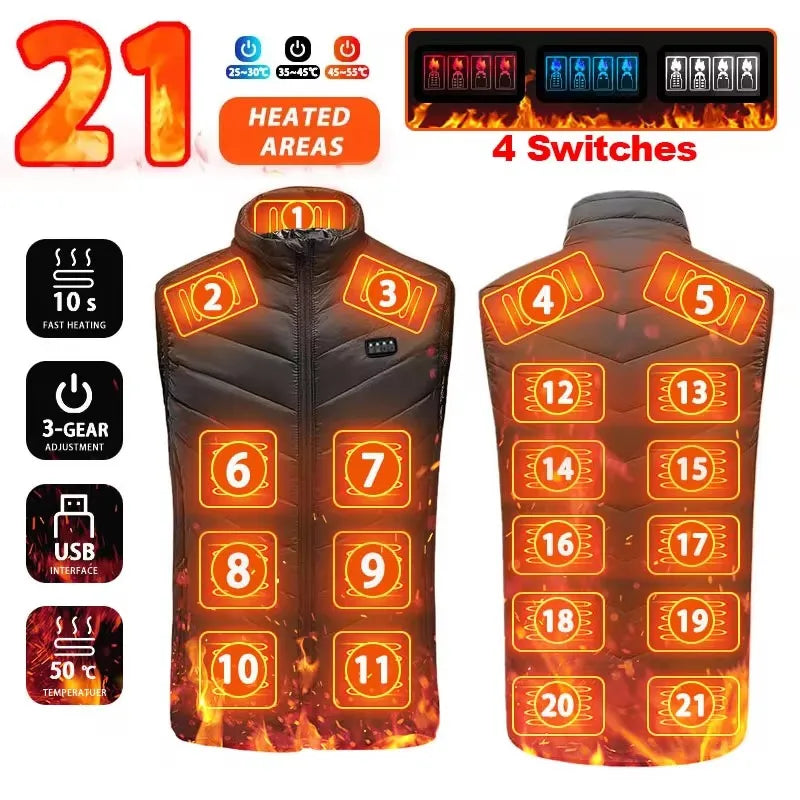 USB Heated Vest with 21 Warming Zones for Men & Women - Electric Thermal Body Warmer Sleeveless Jacket for Winter Outdoor Activities | Lonoma