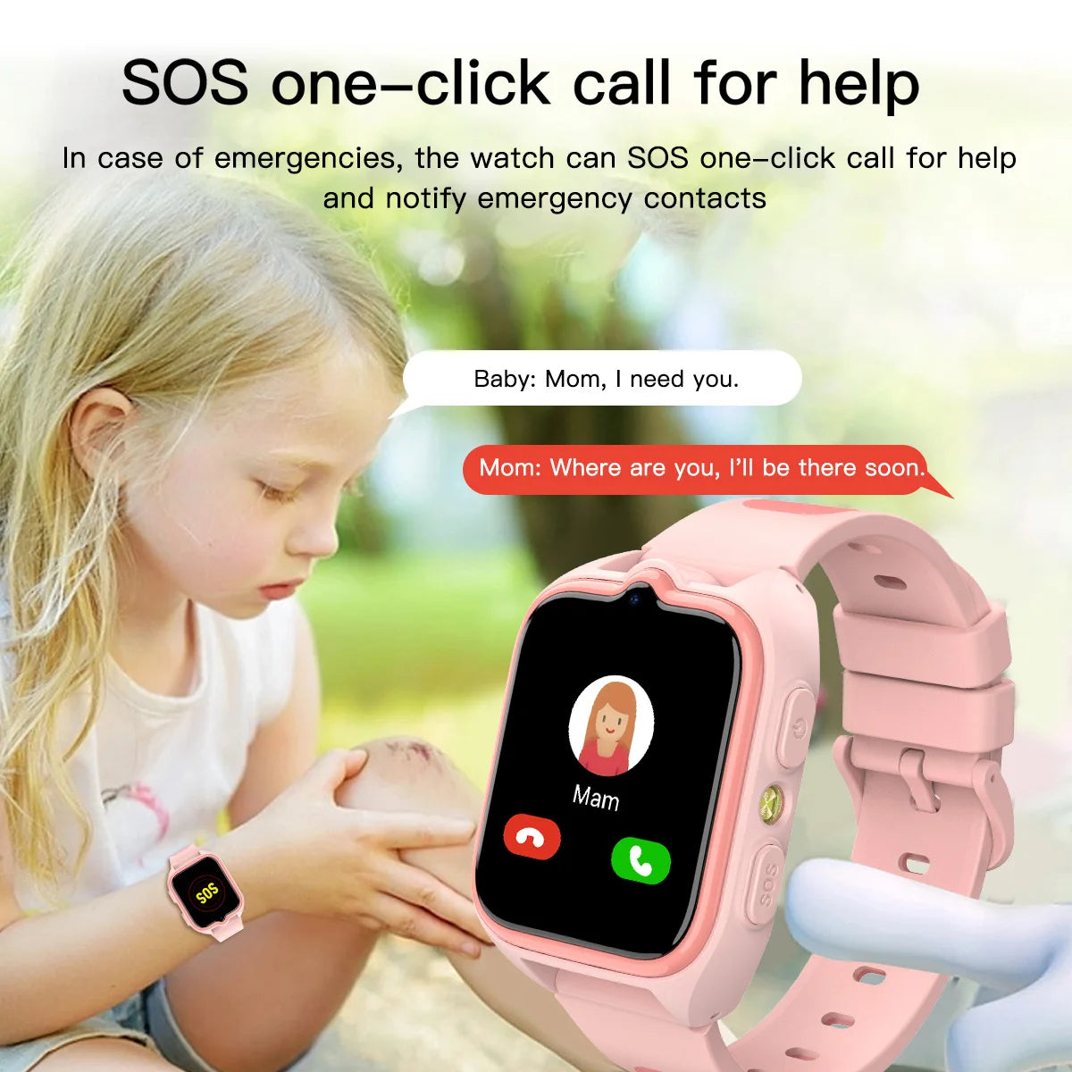 Kids GPS Smartwatch 4G Video Calling Triple Location Tracking 1.75in Square Display IP68 Water Resistant SOS Emergency Button for Children | Lonoma