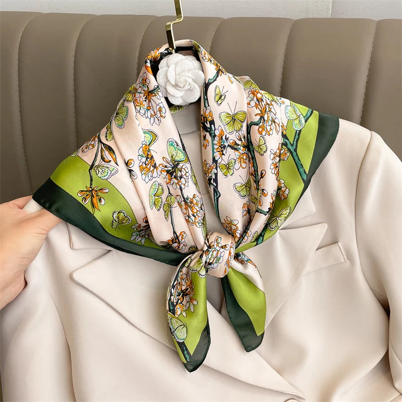 Printed Square Scarf 27.5 × 27.5 in Polyester Silk-Feel Headband Neck Wrap Hair Accessory for Women Spring Summer Fall Winter Versatile | Lonoma