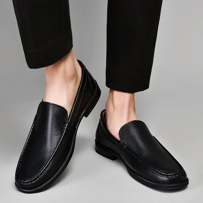 Men's Genuine Leather Slip-On Loafers Dress Shoes Casual Business Apron Toe for Office Work Everyday Wear Versatile Comfortable | Lonoma