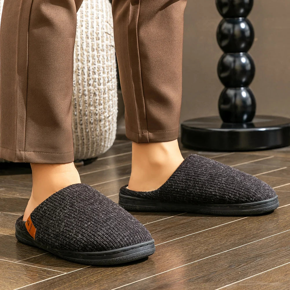 Men's Memory Foam Slippers with Non-Slip TPR Sole – Indoor Winter House Shoes with Knit Upper and Plush Lining for Cold Weather | Lonoma
