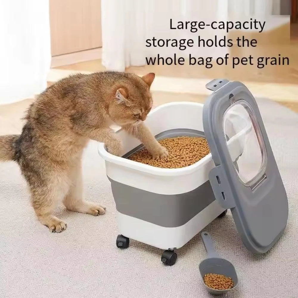 Pet Food Storage Container Collapsible Airtight 42cm Wheels Transparent Lid Dog Cat Dry Food Rice Grain Bin Space Saving BPA-Free | Koossa