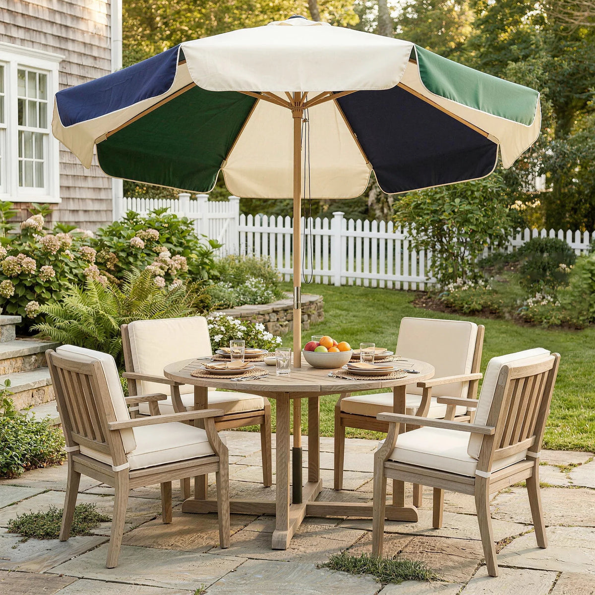 7.5 ft Patio Umbrella with Pulley System, Two-Tone Dark Green & Cream Canopy, UPF 30+ Sun Shade for Deck Balcony Pool Garden | Lonoma