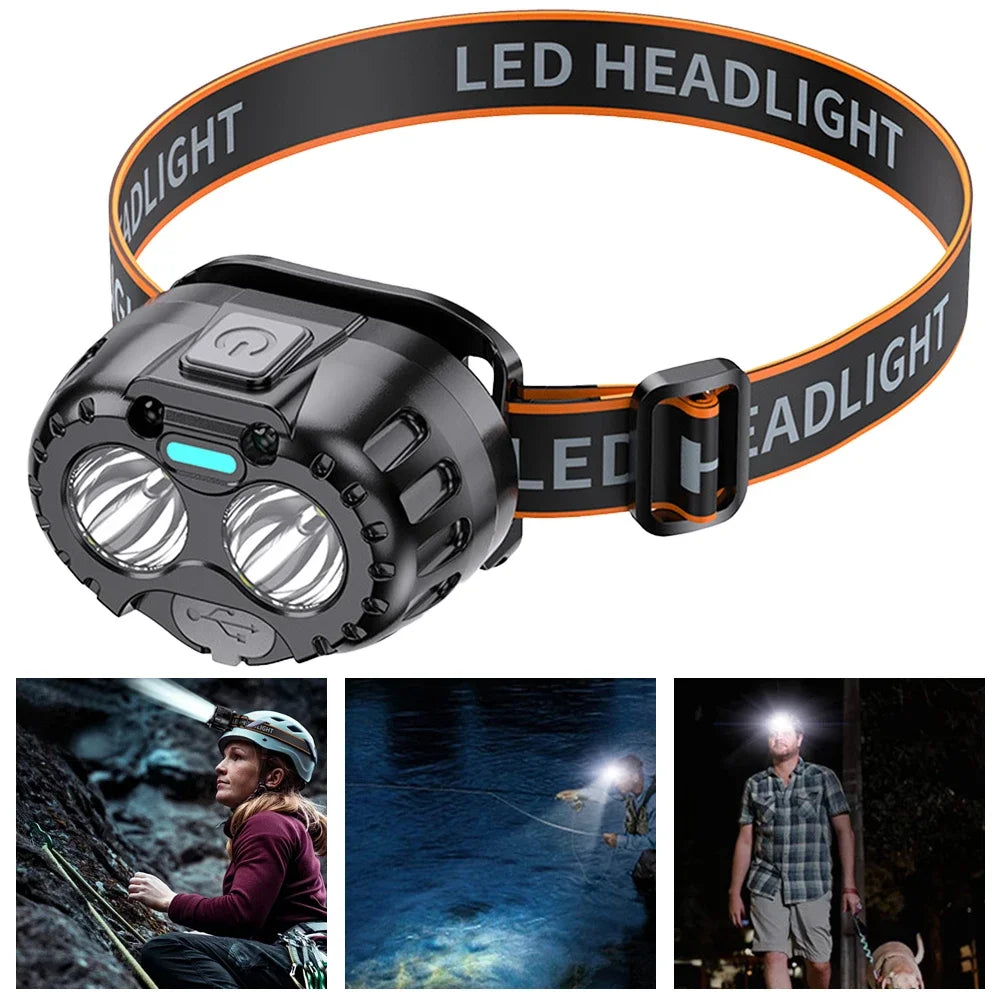 Rechargeable LED Headlamp 250 Lumens Motion Sensor Waterproof for Camping Hiking Fishing Running Cycling Hands-Free Flashlight | Lonoma