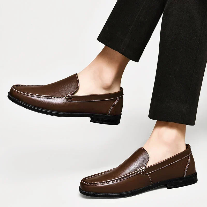 Men's Genuine Leather Slip-On Loafers Dress Shoes Casual Business Apron Toe for Office Work Everyday Wear Versatile Comfortable | Lonoma