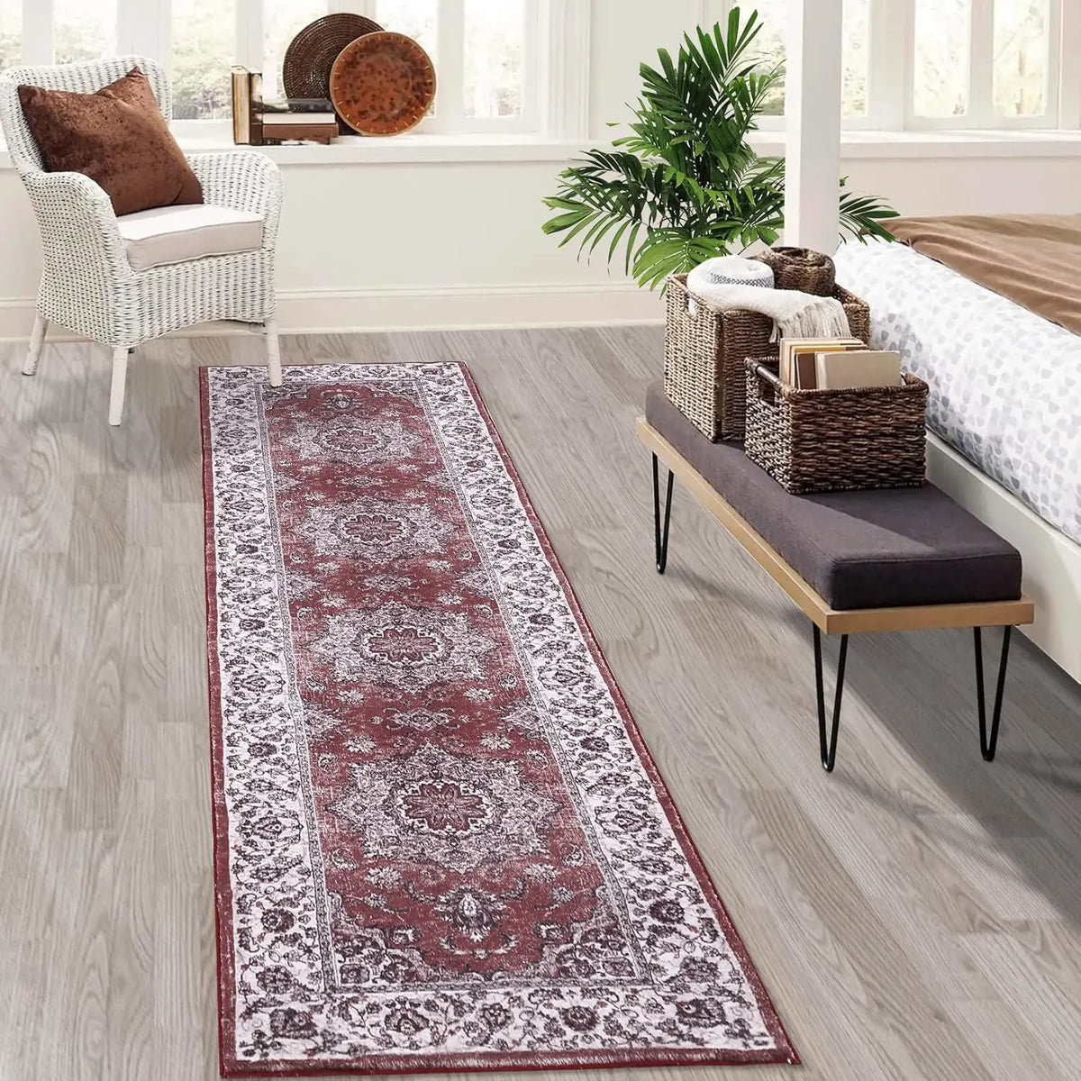 Machine Washable Hallway Runner Rug 24 × 90 Inches Non-Slip Low Profile Floral Vintage Entryway Living Room Kitchen Long Runner | Lonoma
