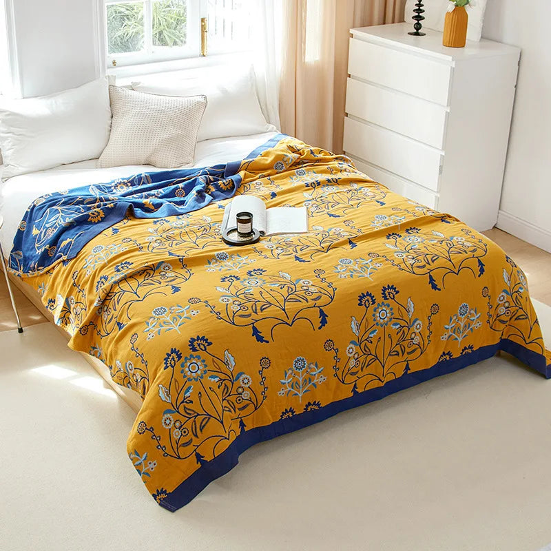 Lightweight Cotton Gauze Blanket Floral King Size Breathable Summer Coverlet for Bed Sofa Throw All-Season | Lonoma
