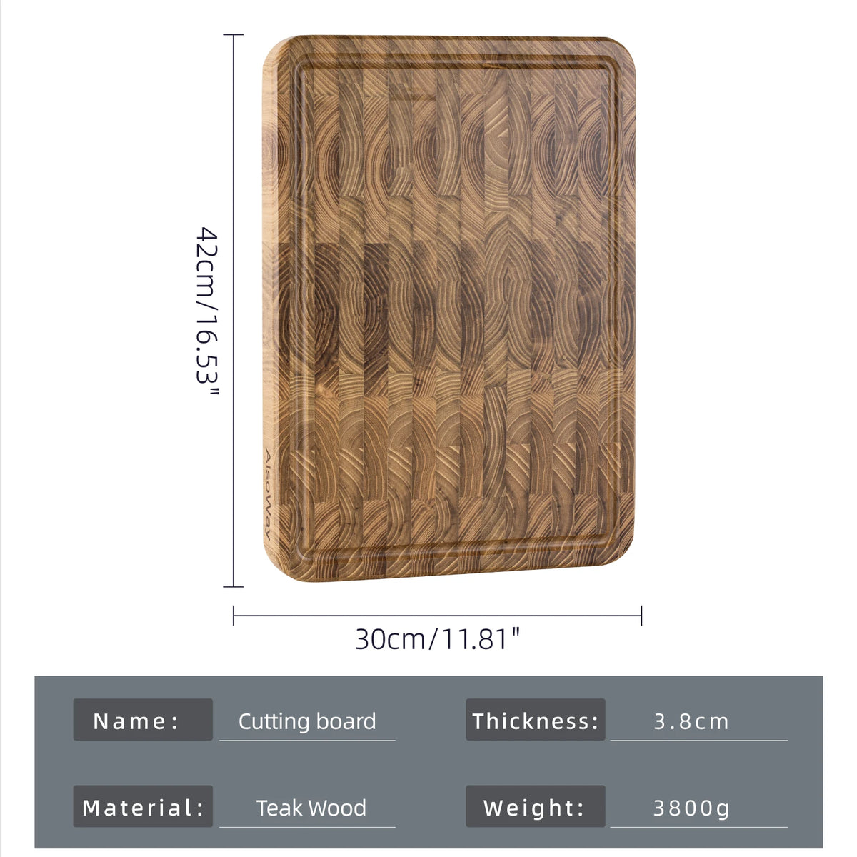 Teak Wood Cutting Board with Juice Groove and Handles for Kitchen Prep | Chopping Block for Meat Vegetables | Pre-Oiled End Grain Butcher | Lonoma