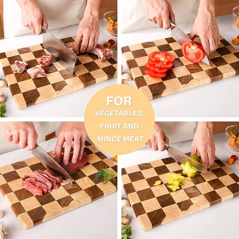Rubberwood End Grain Cutting Board Reversible Heavy-Duty Chopping Block for Meat Vegetables Bread Cheese Kitchen Serving Platter | Lonoma