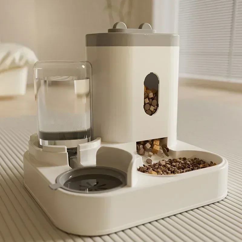 Cat Dog Feeder Automatic Water Fountain 2-in-1 Large Capacity 1-2.3L Gravity Food Dispenser Anti-Freeze Siphon Bowl Raised Stand Dry-Wet Separation | Koossa