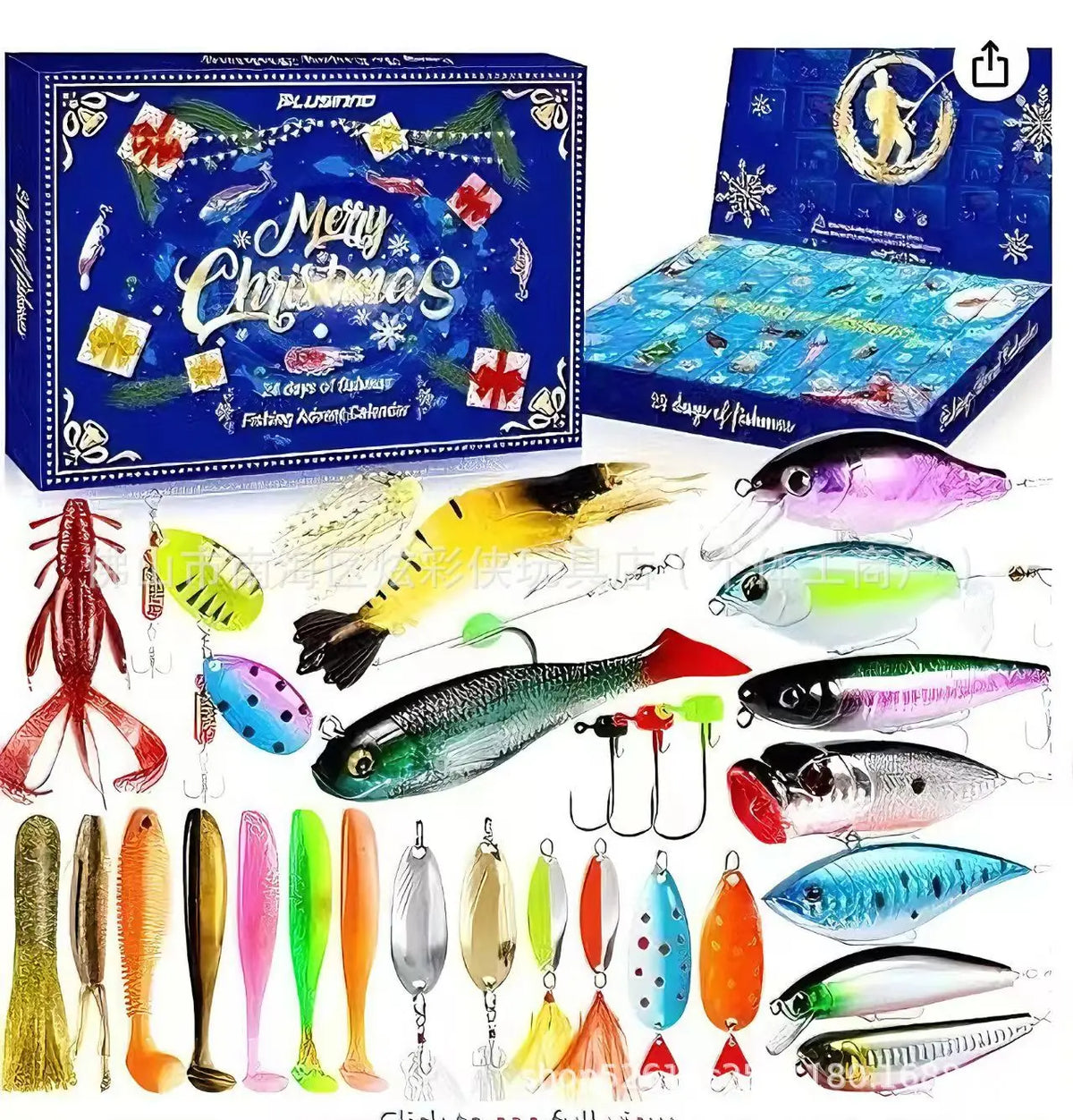 Fishing Advent Calendar 24-Day Tackle Countdown with Lures Hooks Baits for Bass Trout Fishermen Anglers Freshwater Saltwater Holiday Gift | Lonoma