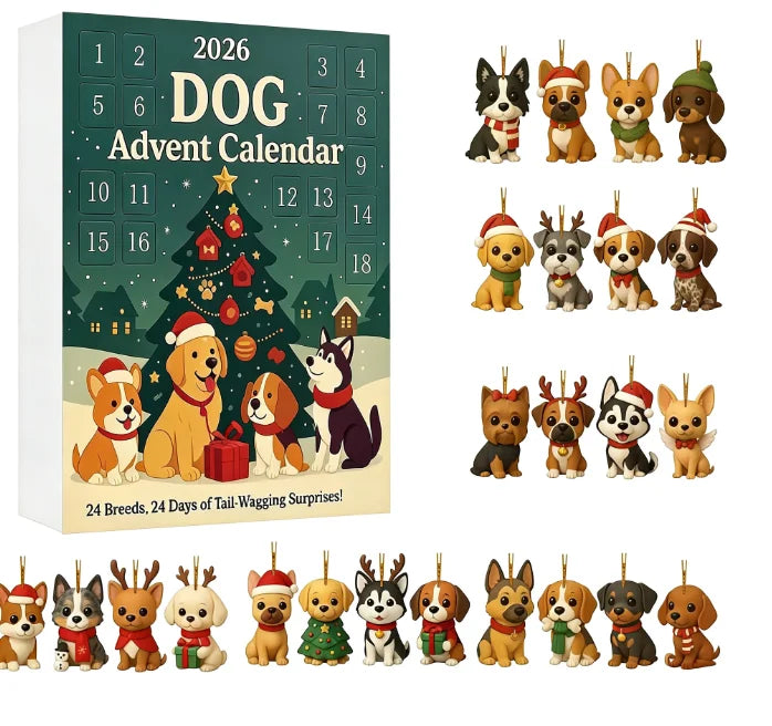 Holiday Countdown Calendar with 24 Dog Breed Ornaments – Reusable Acrylic Decorations for Christmas Tree, Mantel & Wreath | Gift for Pet | Lonoma