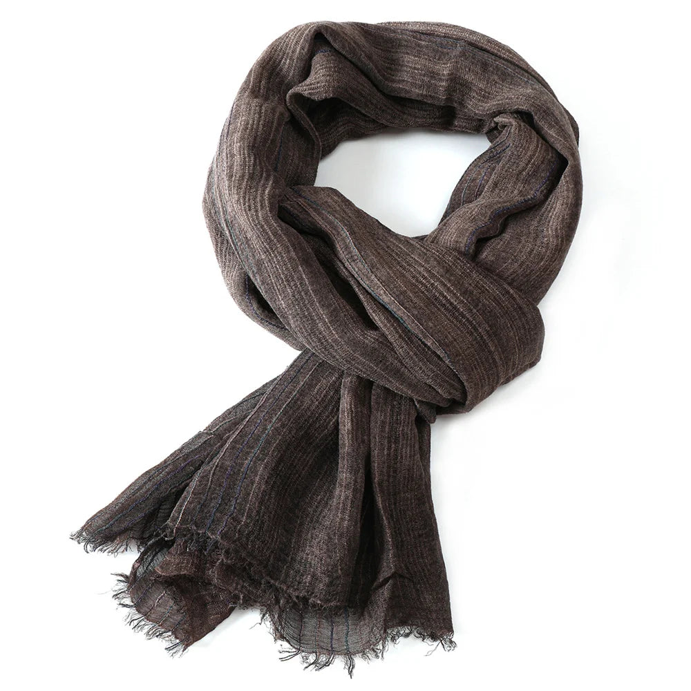 Striped Cotton Linen Scarf for Men with Tassels - Lightweight Neck Wrap for Fall Winter - Versatile Fashion Accessory Shawl | Lonoma