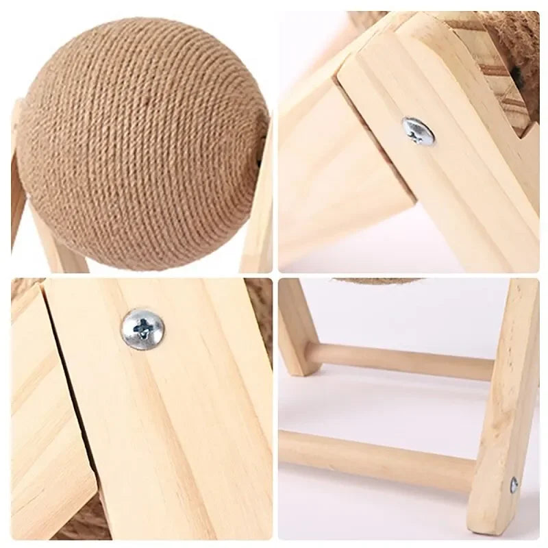 Cat Scratching Ball Sisal Rope Wood Stand 12cm or 16cm Rotating Sphere Triangle Base Indoor Claw Grinding Toy Natural Material | Koossa