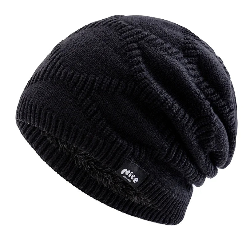 Textured Slouch Beanie Hat for Men and Women with Fleece Lining Cold Weather Winter Knit Cap Casual Daily Headwear | Lonoma