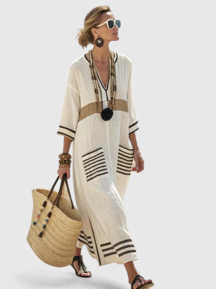 Women's V-Neck Maxi Dress in Lightweight Fabric with Relaxed Flowing Silhouette for Summer Occasions | Koossa
