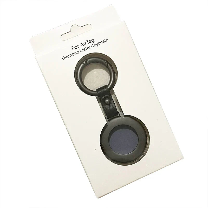 Genuine Leather Tracker Holder with Metal Keychain Ring, Black or Silver, Protective Case for Keys, Bags, Luggage & Pet Collars | Lonoma