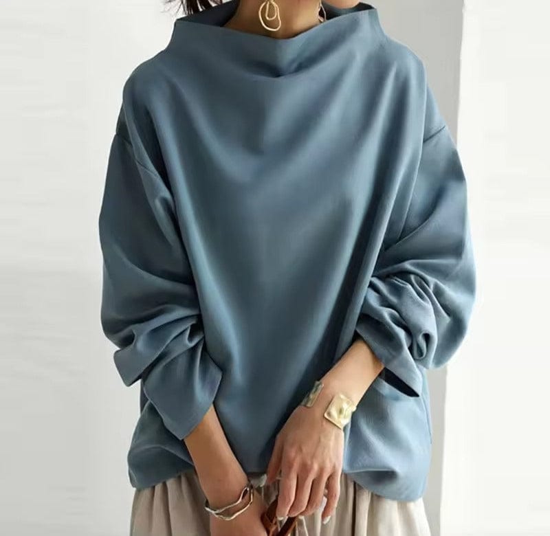 Women's High-Neck Long Sleeve Top in Soft Jersey | Classic Layering Essential for Smart-Casual Everyday Elegance | Koossa