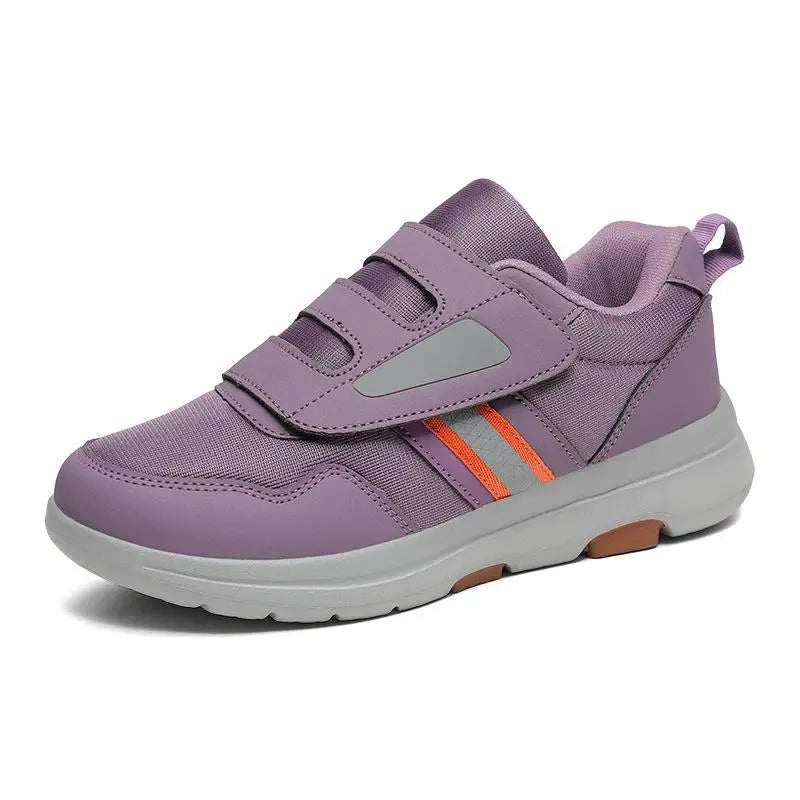 Adjustable Winter Slip-On Sneakers for Women Wide Fit Orthopedic Walking Shoes with Hook and Loop Closure Gray Black Purple | Lonoma