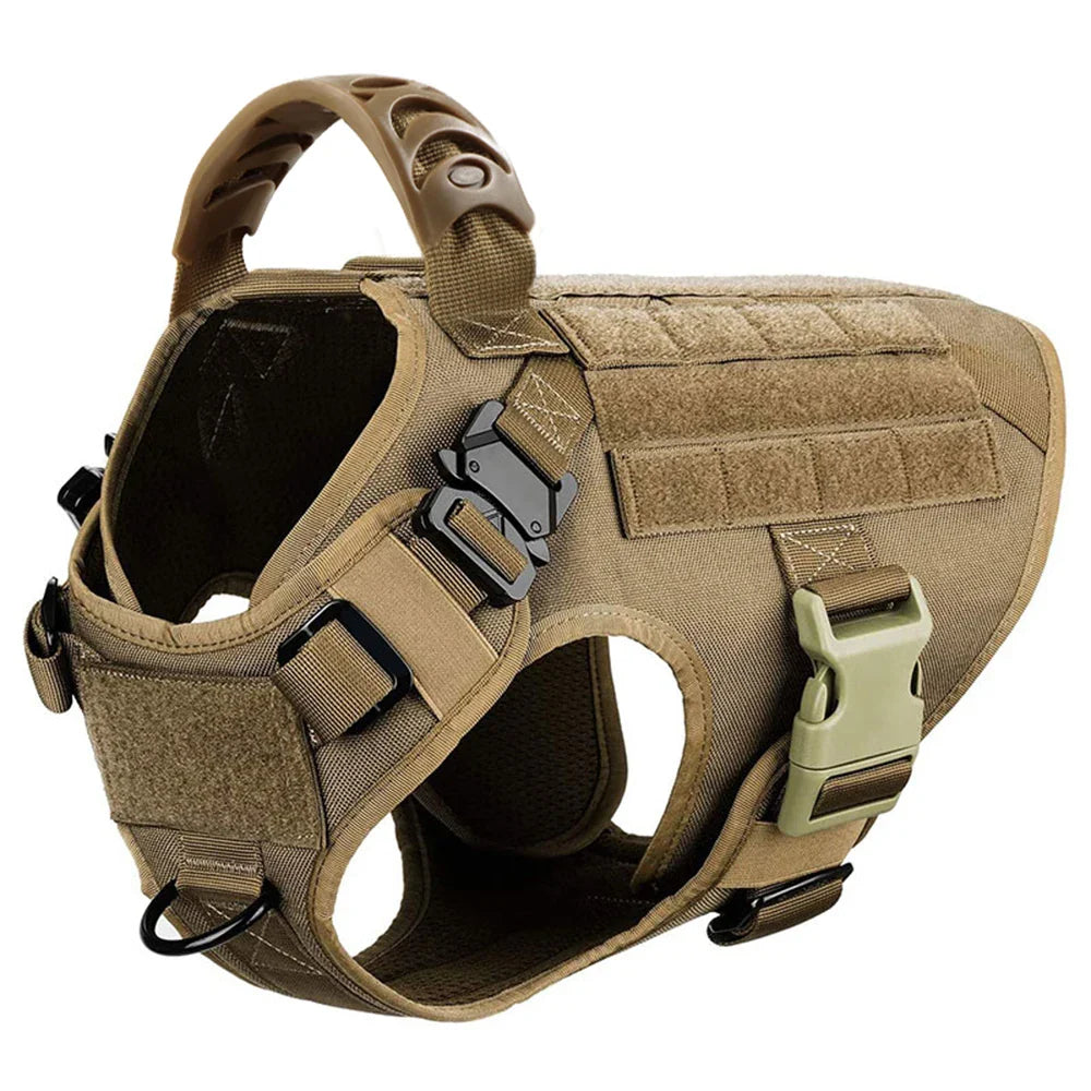 Tactical Dog Harness Heavy Duty Handle 1050D Nylon MOLLE No-Pull Adjustable Large Breeds Training Outdoor Walking Harness Metal D-Ring | Koossa