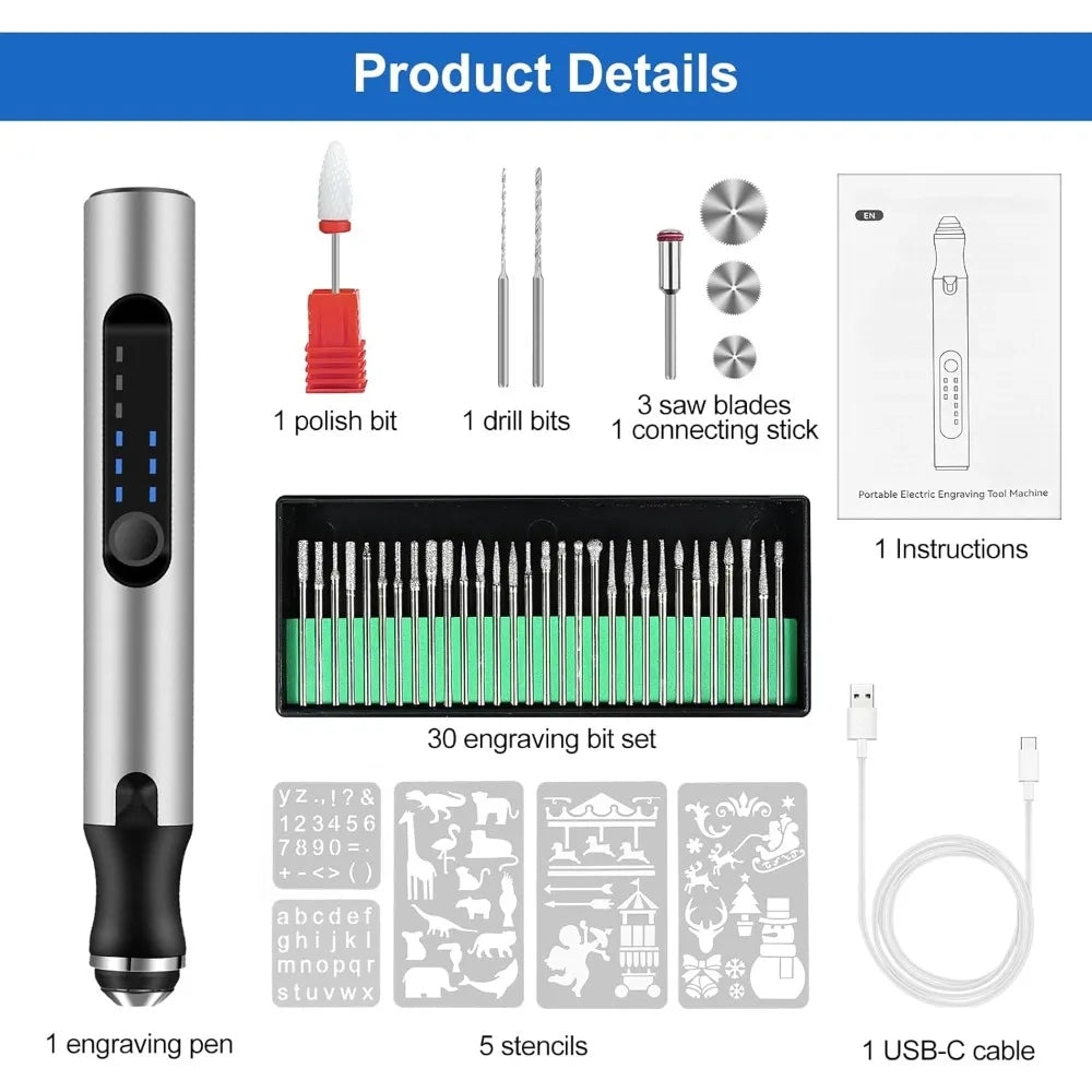 Cordless Rotary Engraver Pen Tool Kit with 37 Tips – USB Rechargeable Precision Etcher for Glass Wood Metal Stone Jewelry DIY Craft Projects | Lonoma