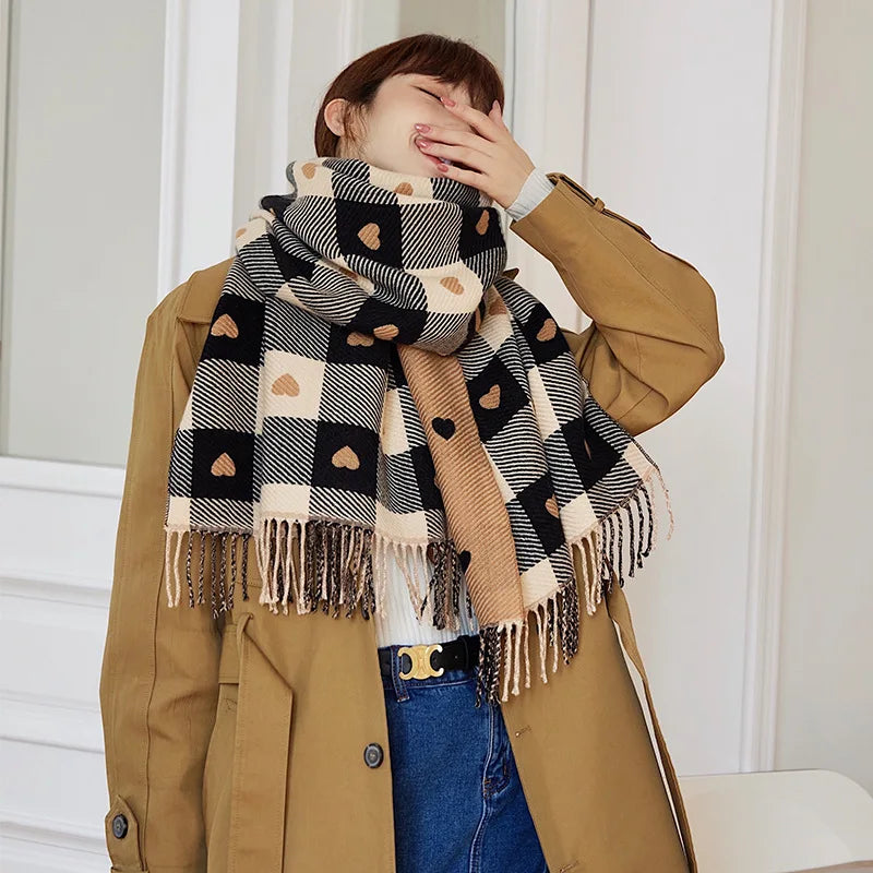 Oversized Plaid Blanket Scarf for Women – Thick Knit Heart-Shaped Shawl Wrap for Fall Winter | Lonoma