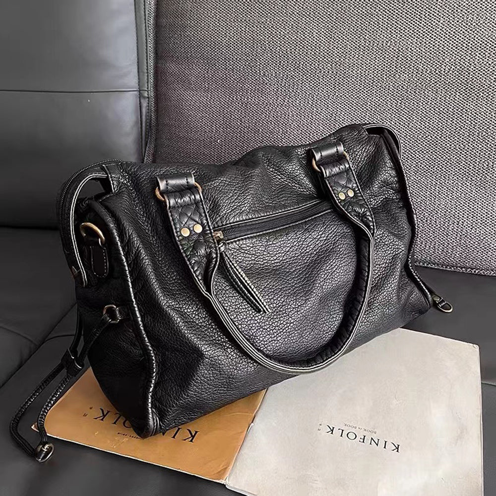 Women's Black Handbag — Spacious Vintage-Inspired Work Bag for Laptops & A4 Documents | Koossa