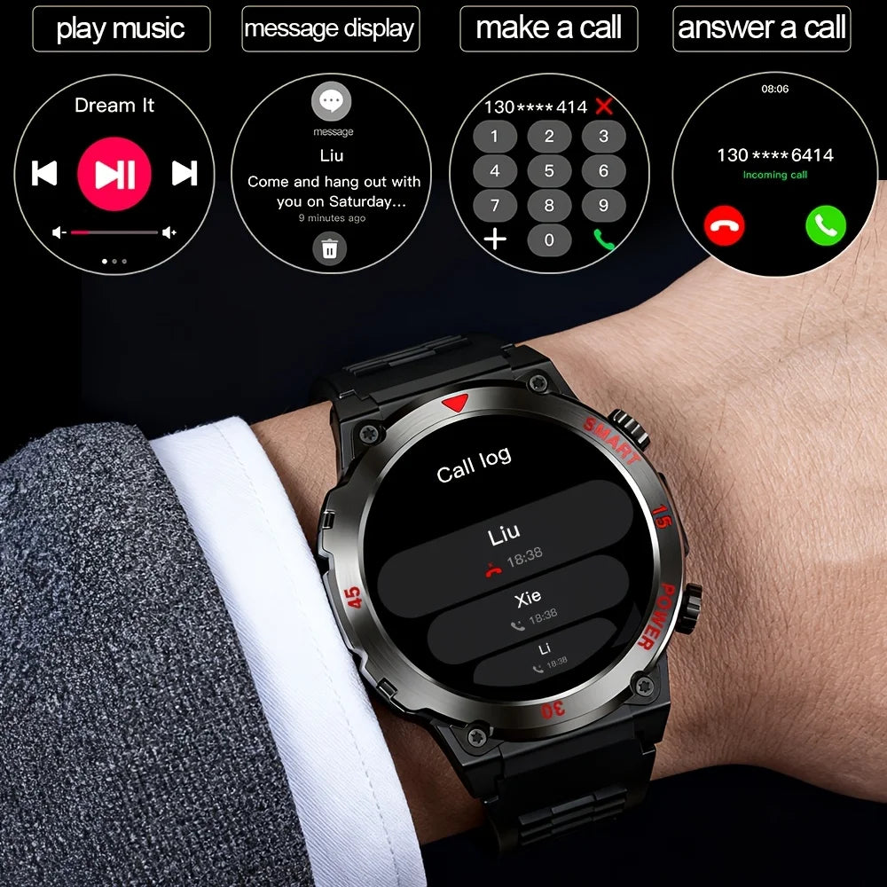 Round Fitness Watch 1.52 in HD Display Built-In Flashlight Heart Rate Monitor Bluetooth Calling Magnetic Charging for Running Cycling Hiking | Lonoma