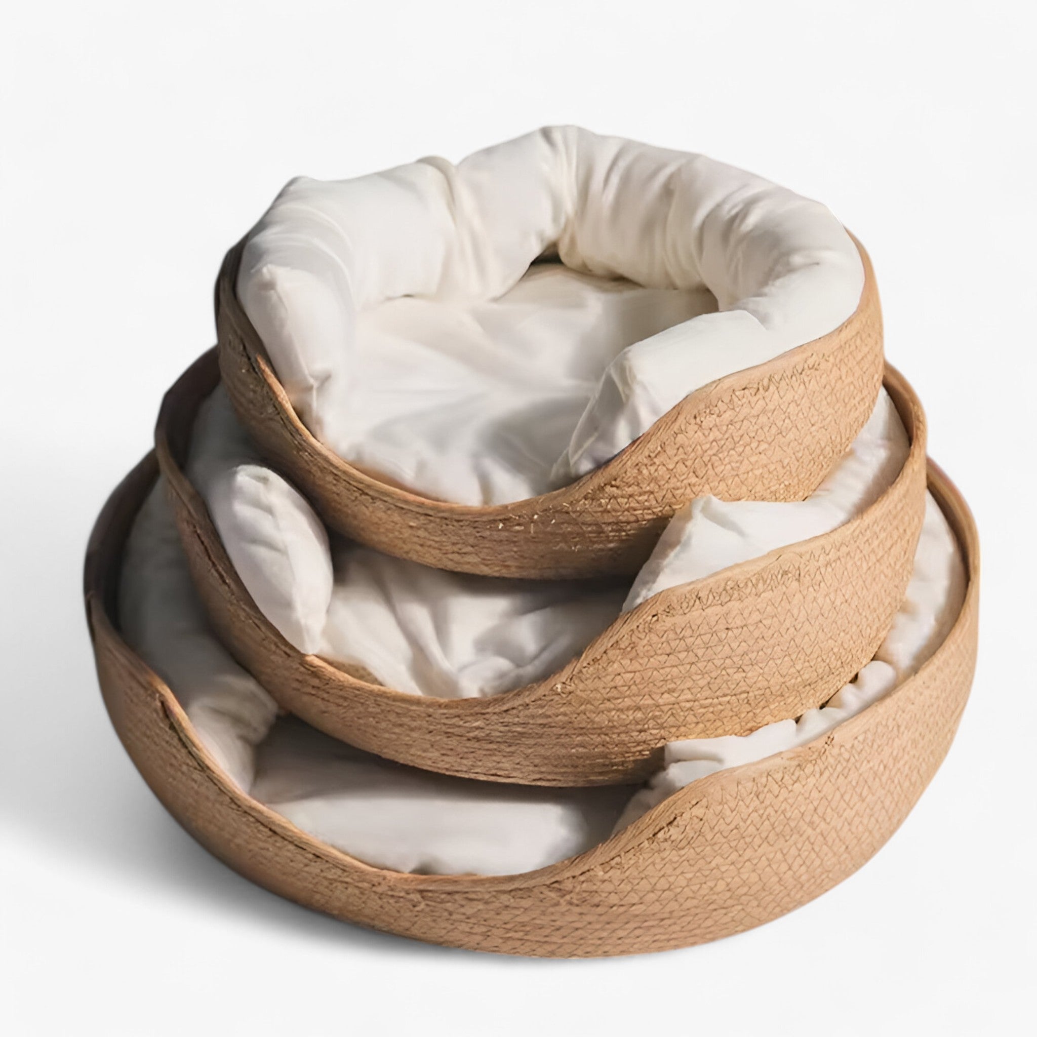 Cat Bed Basket Woven Bamboo Natural Round Cushion Small Dog Puppy Pet Nest Breathable Handmade Raised Edge | Koossa
