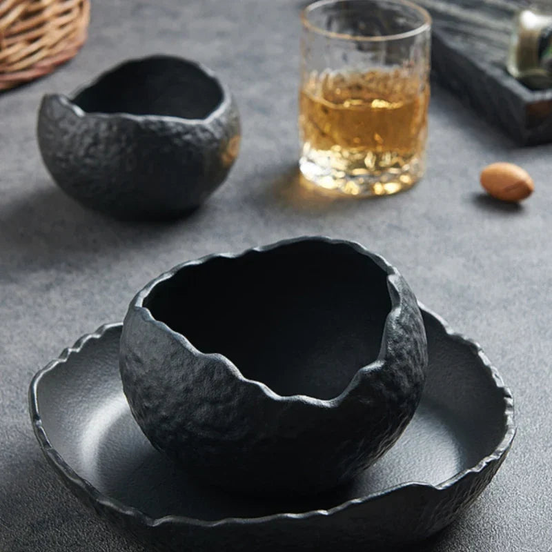 Sculpted Porcelain Dessert Bowl, Modern Minimalist Serving Dish for Appetizers, Snacks & Starters, White or Black Tableware | Lonoma