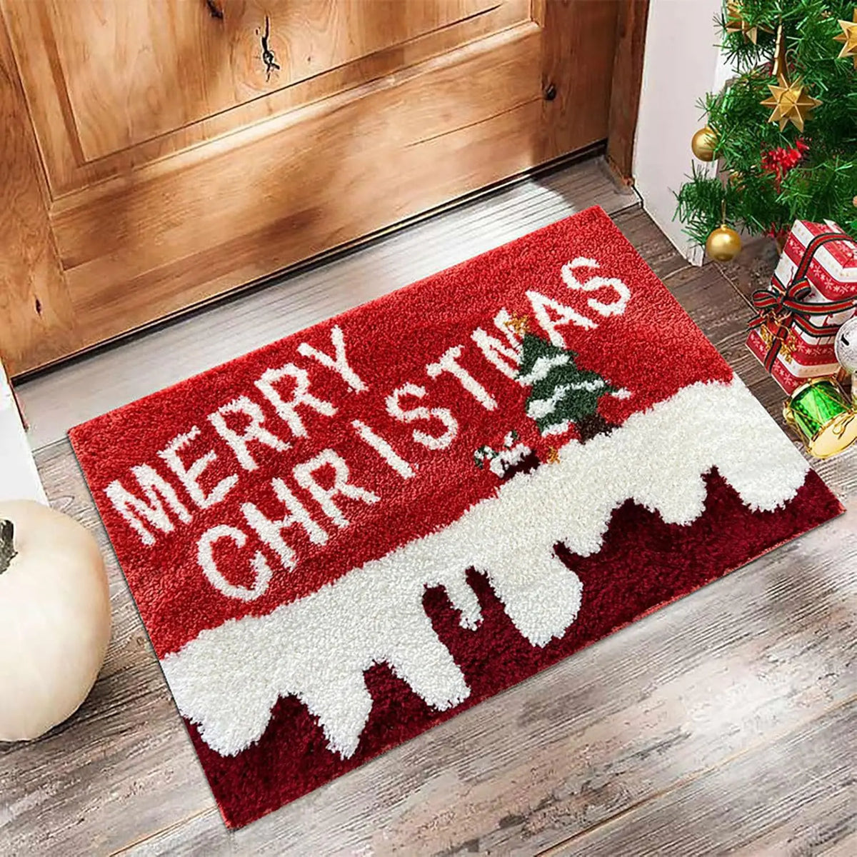 Holiday Welcome Mat Festive Santa Claus Door Mat Non-Slip Polyester Christmas Doormat for Entry Indoor Outdoor Home Decoration | Lonoma