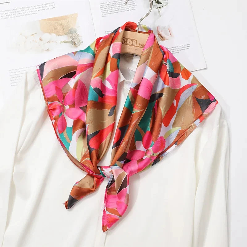 Printed Square Scarf 27.5 × 27.5 in Polyester Silk-Feel Headband Neck Wrap Hair Accessory for Women Spring Summer Fall Winter Versatile | Lonoma