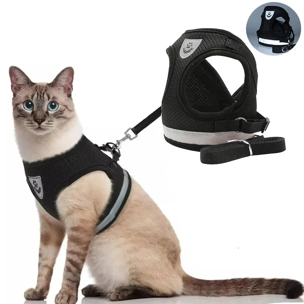 Cat Harness Reflective Mesh Adjustable Escape-Proof Vest Lead Set Small Pet Puppy Walking | Koossa