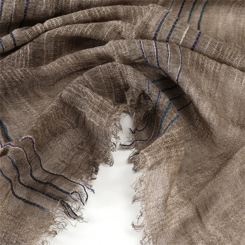 Cotton Linen Striped Scarf with Fringe for Fall Winter | Lightweight Unisex Shawl Wrap | Breathable Neck Scarf 79x30 in | Men Women Fashion | Lonoma