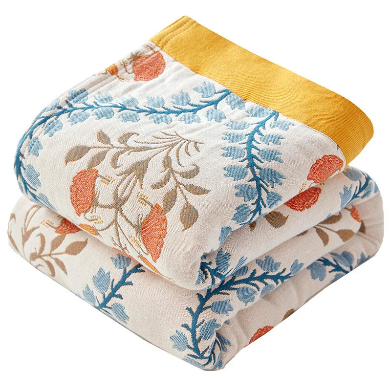 Lightweight Cotton Gauze Blanket Floral King Size Breathable Summer Coverlet for Bed Sofa Throw All-Season | Lonoma